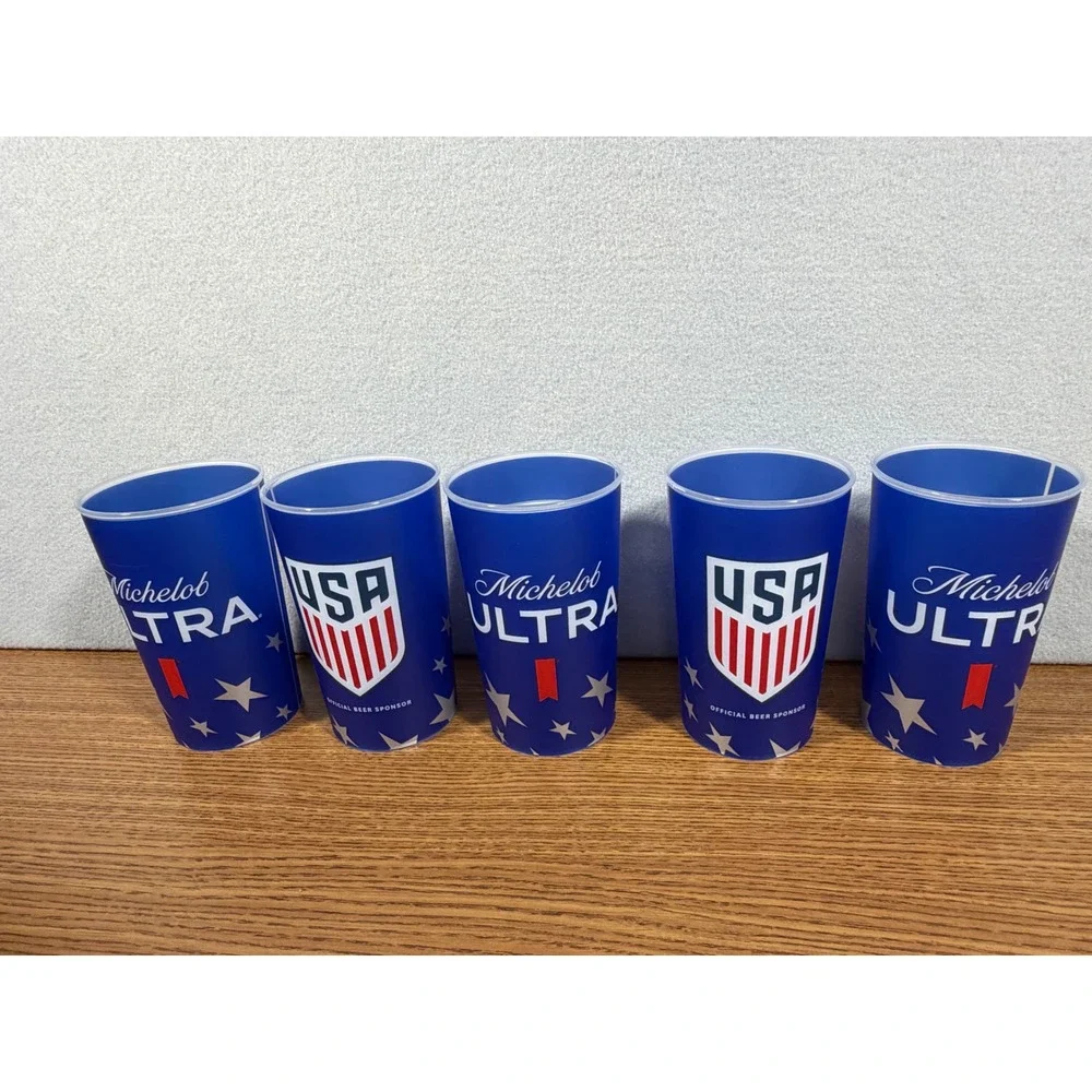 Michelob ULTRA Team USA Soccer Plastic Cups Blue Patriotic Stars Set of 5